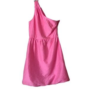 J. Crew Formal Bubble Hem Bridget Shimmer Pink Linen One Shoulder Mini Dress 4